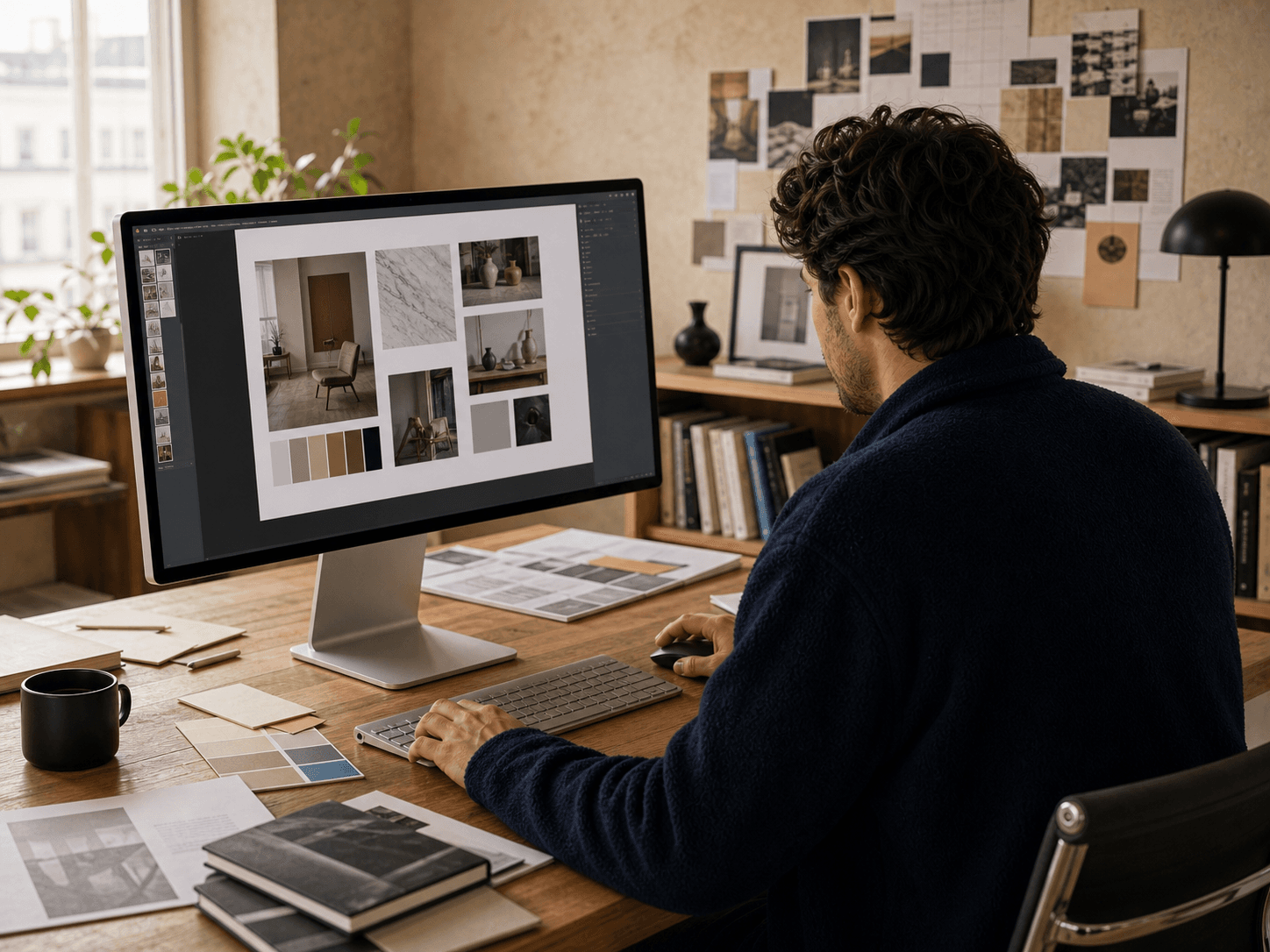 Person arbeitet im Home Office Design Studio an einem Marketingprojekt